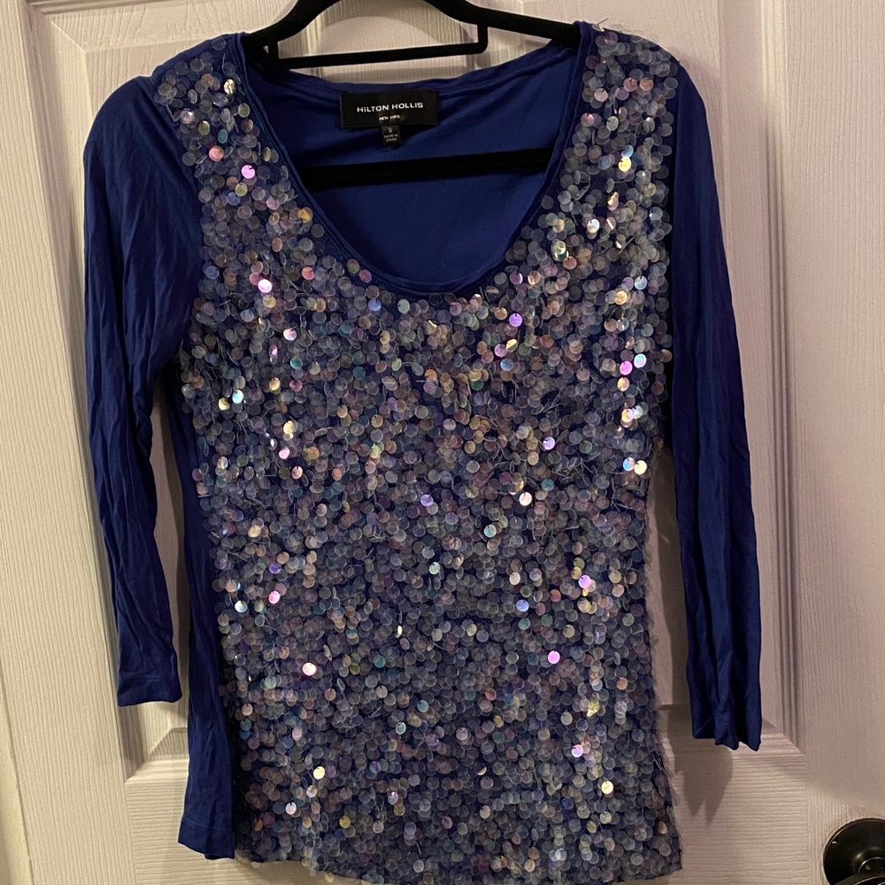 Calvin Klein Royal Blue Sequin Blouse